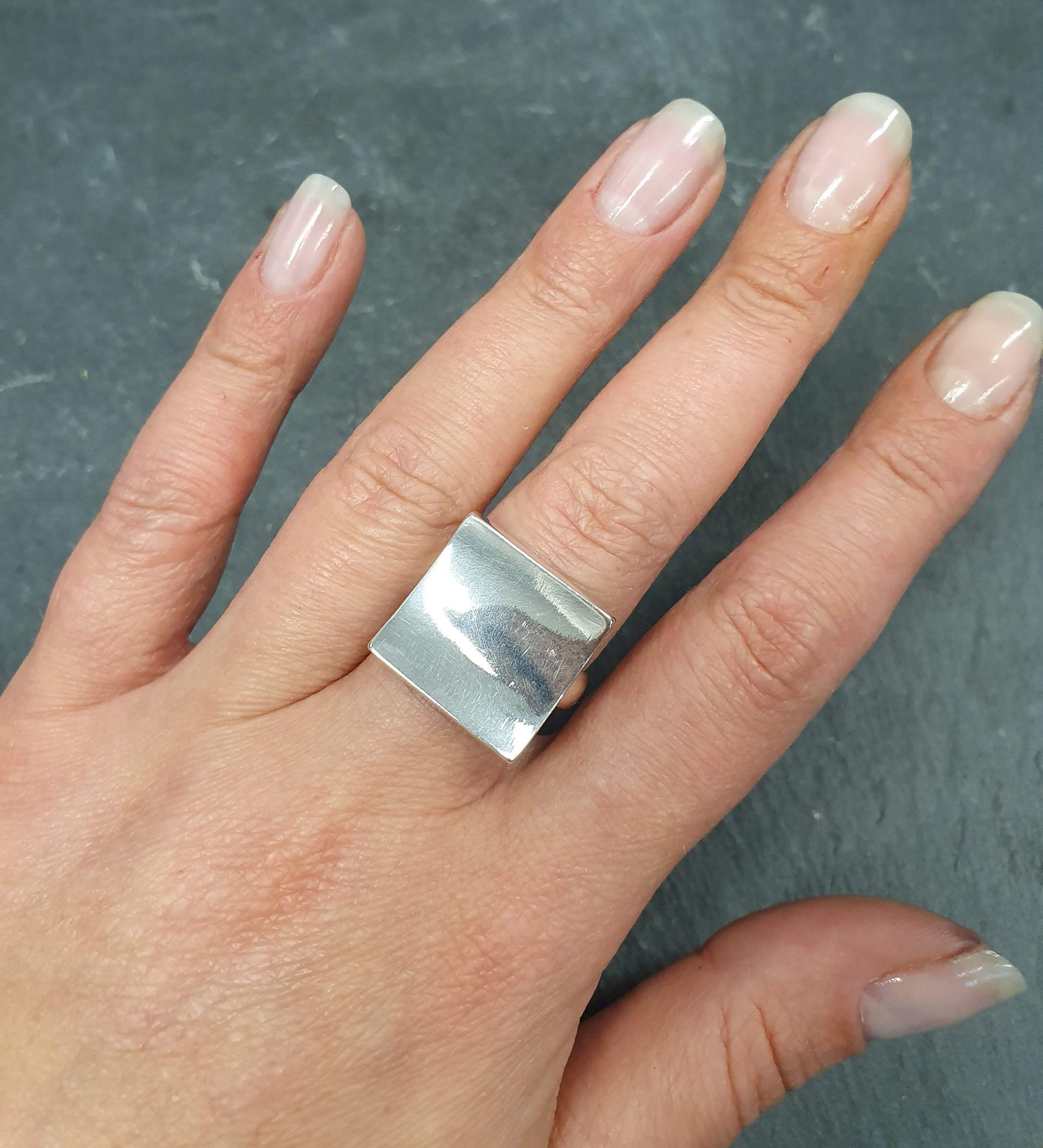 Large Square Ring, Statement Ring, Geometric Ring, Silver Square Ring, Large Surface Ring, Sterling Silver Ring, Modern Ring, Mirror Ring