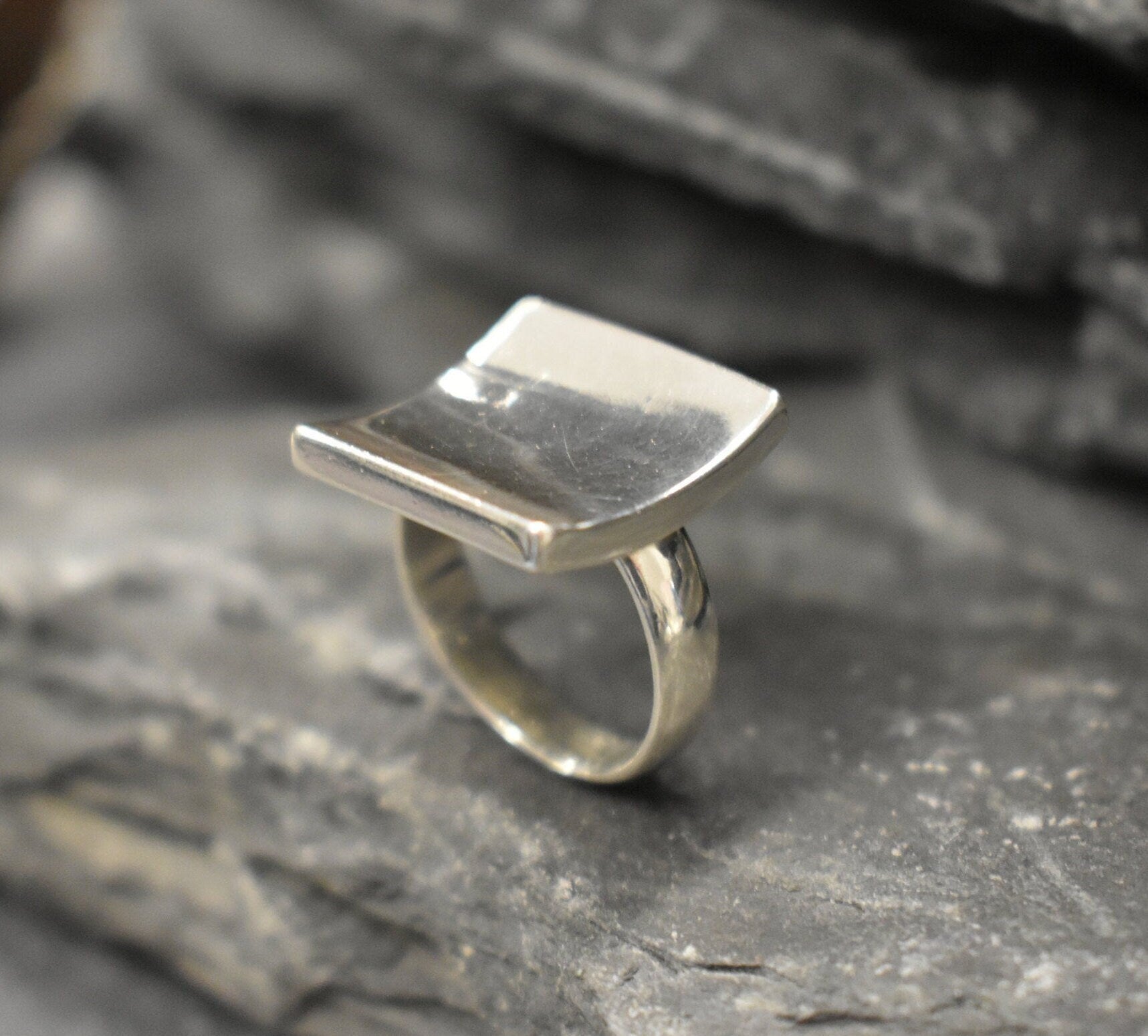 Large Square Ring, Statement Ring, Geometric Ring, Silver Square Ring, Large Surface Ring, Sterling Silver Ring, Modern Ring, Mirror Ring