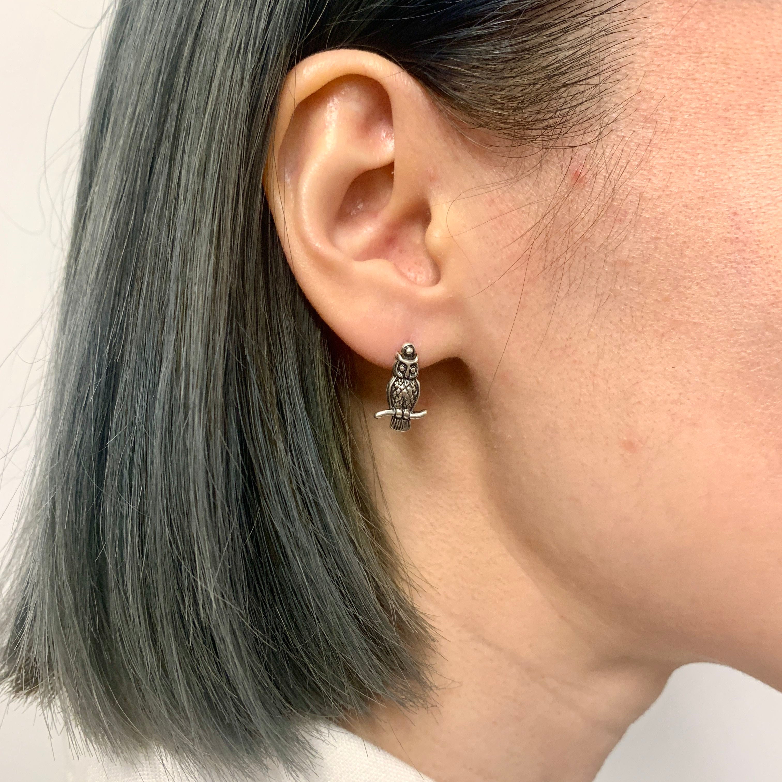 Owl Earrings, Silver Owl Earrings, Dainty Earrings, Bird Earrings, Owl Studs, Artistic Earrings, Stud Earrings, Wisdom Symbol, Solid Silver