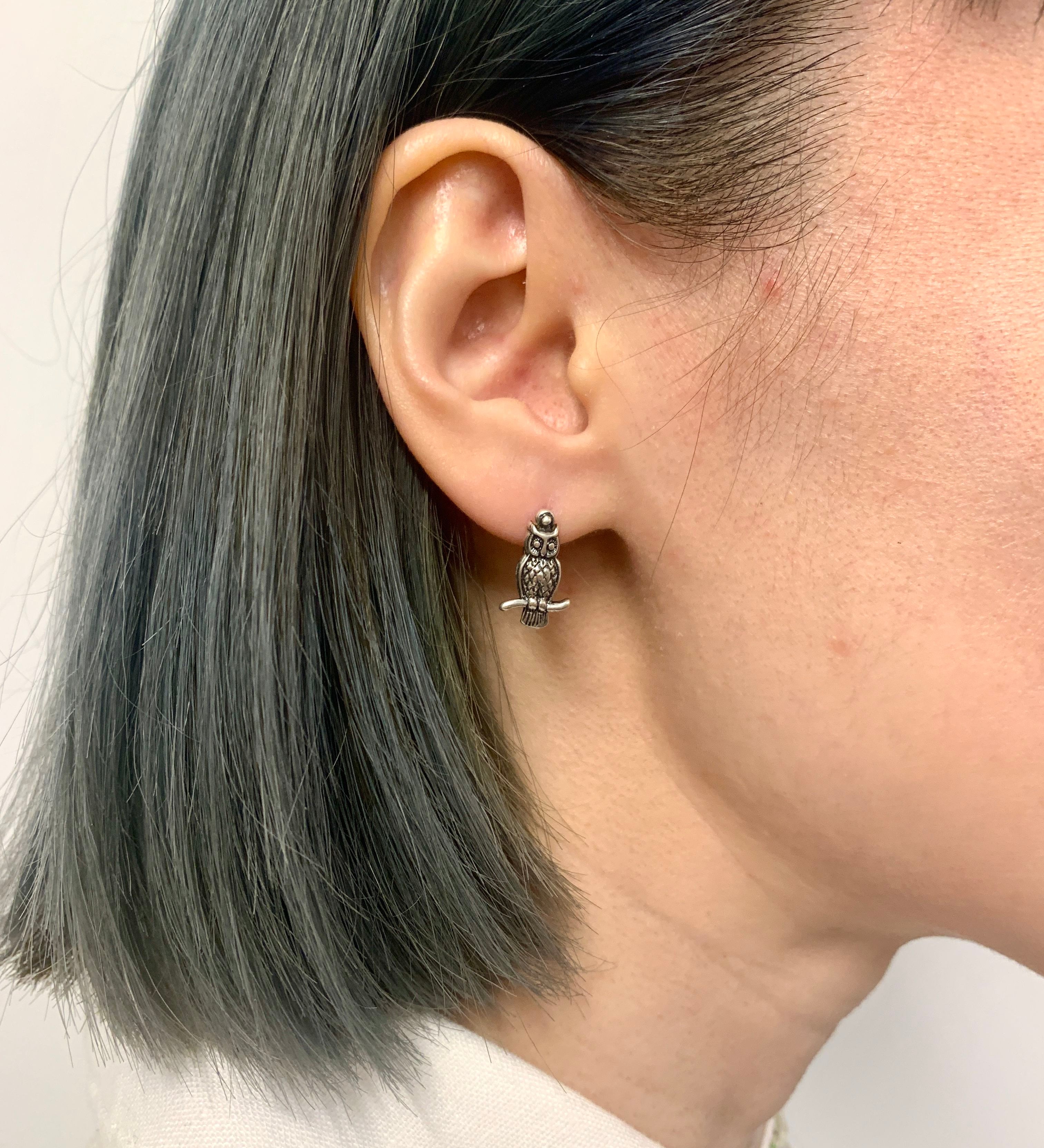 Owl Earrings, Silver Owl Earrings, Dainty Earrings, Bird Earrings, Owl Studs, Artistic Earrings, Stud Earrings, Wisdom Symbol, Solid Silver