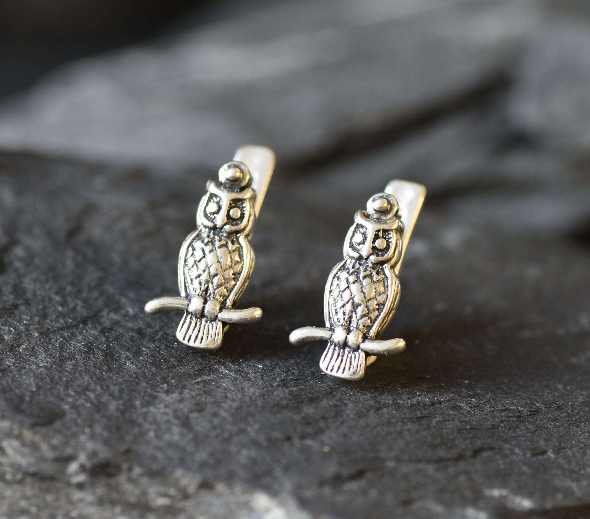 Owl Earrings, Silver Owl Earrings, Dainty Earrings, Bird Earrings, Owl Studs, Artistic Earrings, Stud Earrings, Wisdom Symbol, Solid Silver