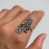 Long Flower Ring - Large Silver Flower Ring - Vintage Flower Ring