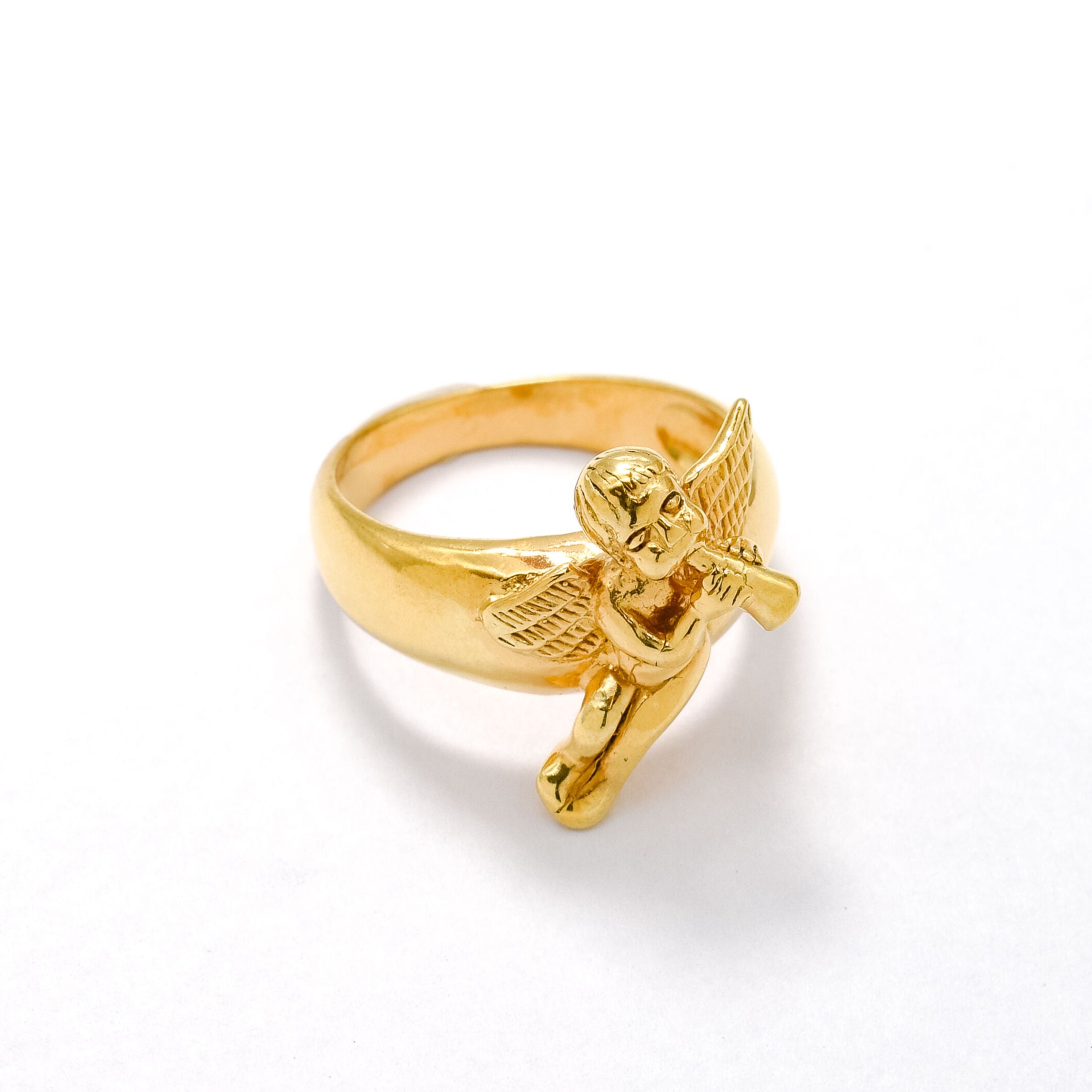 Gold Angel Ring, Angelic Ring, Cupid Ring, Saint Ring, Statement Ring, Religious Ring, Gold Vermeil Ring, Gold Plated Ring, Angel Flute Ring