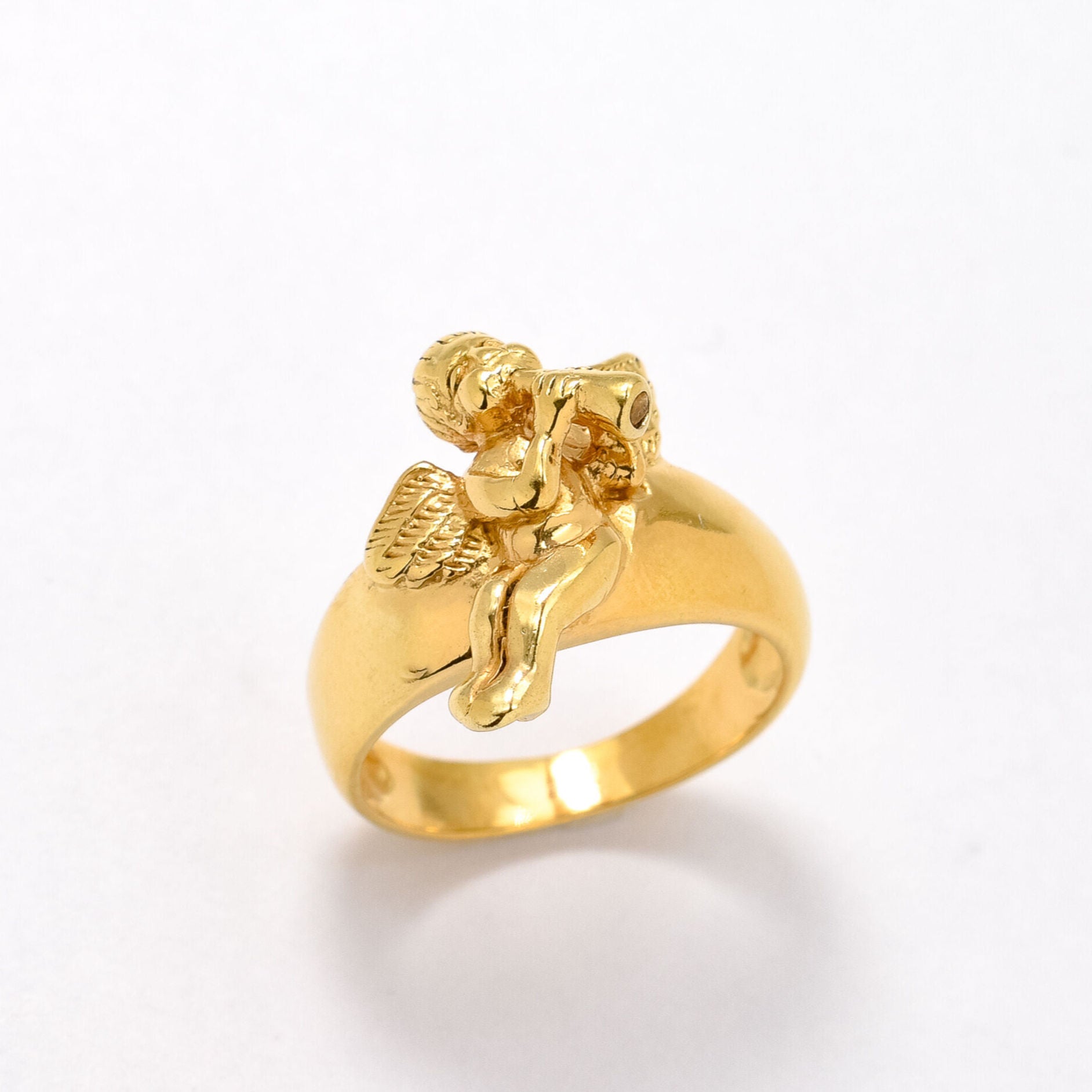 Gold Angel Ring, Angelic Ring, Cupid Ring, Saint Ring, Statement Ring, Religious Ring, Gold Vermeil Ring, Gold Plated Ring, Angel Flute Ring