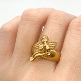 Gold Angel Ring, Angelic Ring, Cupid Ring, Saint Ring, Statement Ring, Religious Ring, Gold Vermeil Ring, Gold Plated Ring, Angel Flute Ring