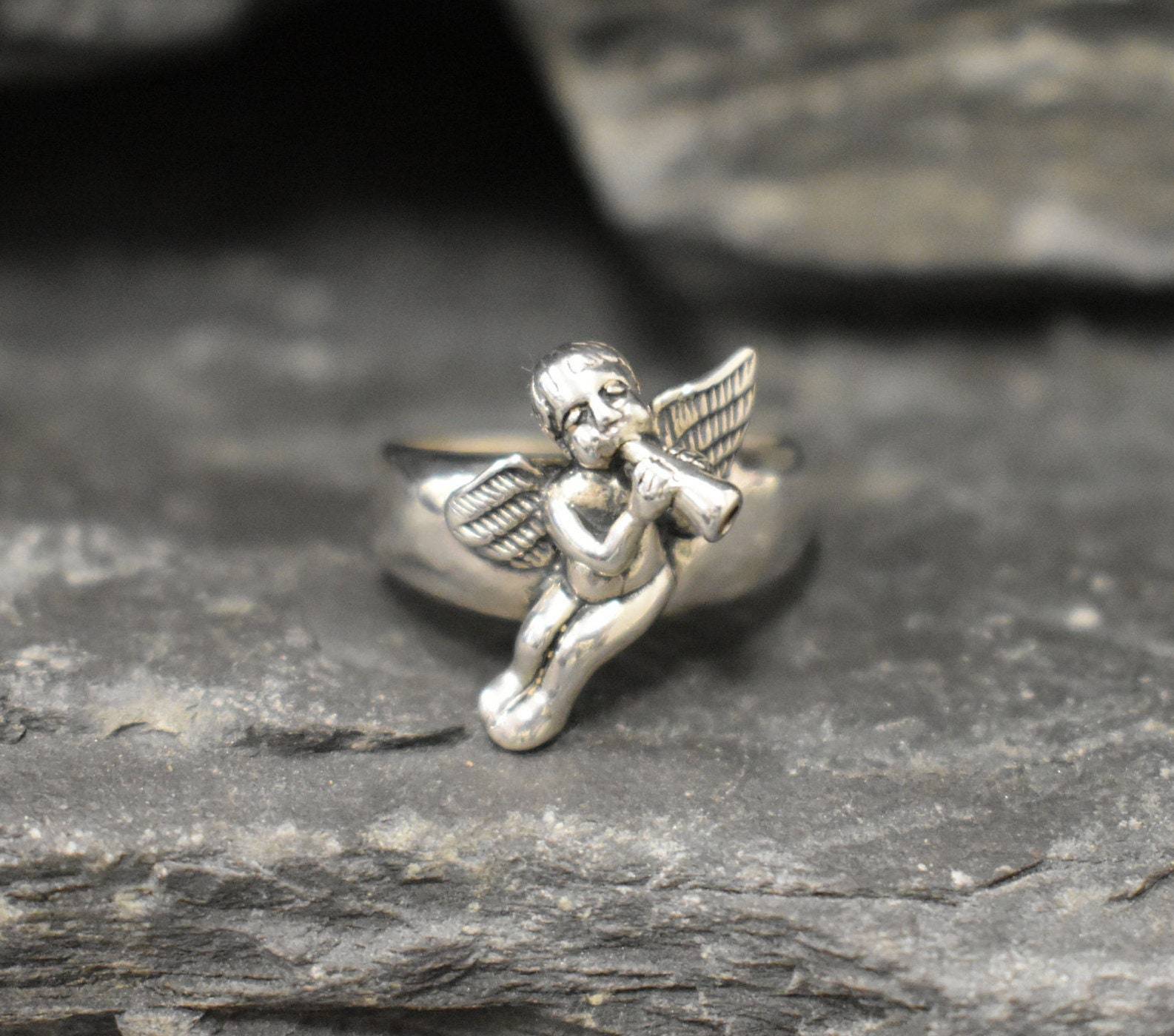 Gold Angel Ring, Angelic Ring, Cupid Ring, Saint Ring, Statement Ring, Religious Ring, Gold Vermeil Ring, Gold Plated Ring, Angel Flute Ring(2)