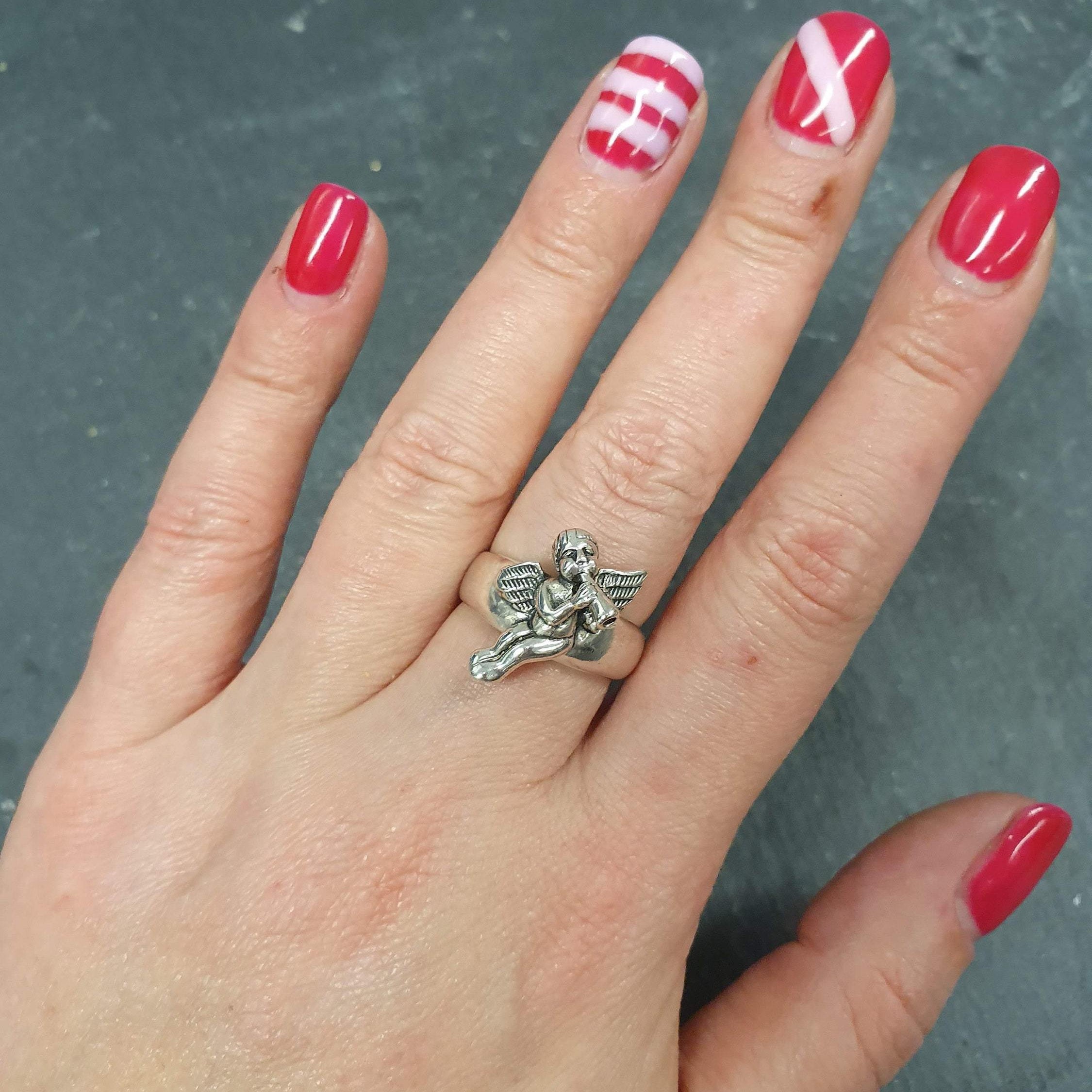 Gold Angel Ring, Angelic Ring, Cupid Ring, Saint Ring, Statement Ring, Religious Ring, Gold Vermeil Ring, Gold Plated Ring, Angel Flute Ring(2)