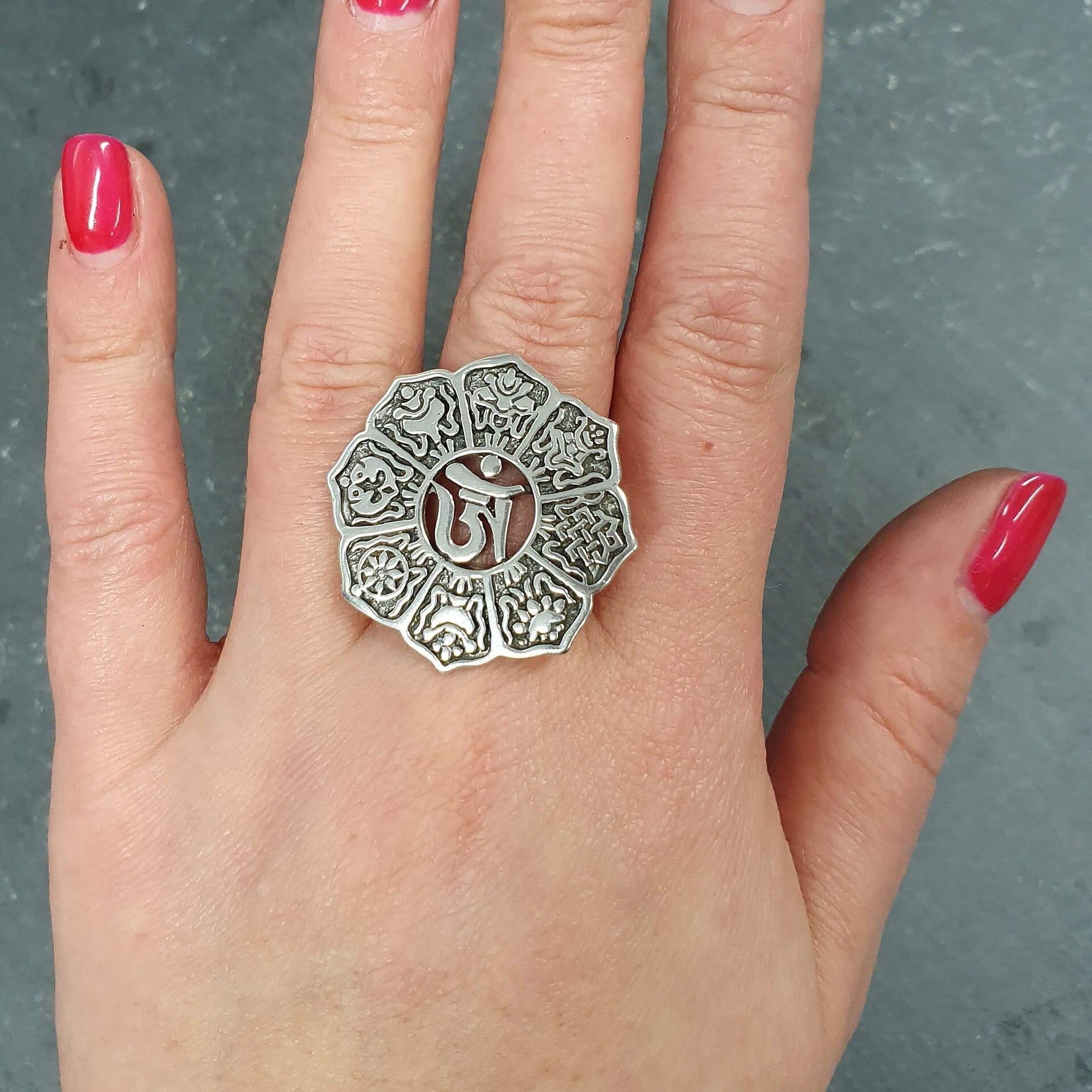 Ohm Ring, Meditation Ring, Large Flat Ring, Silver Yoga Ring, Buddhist Ring, Silver Ohm Ring, Symbolic Ring, Ohm Symbol Ring, Silver Ring