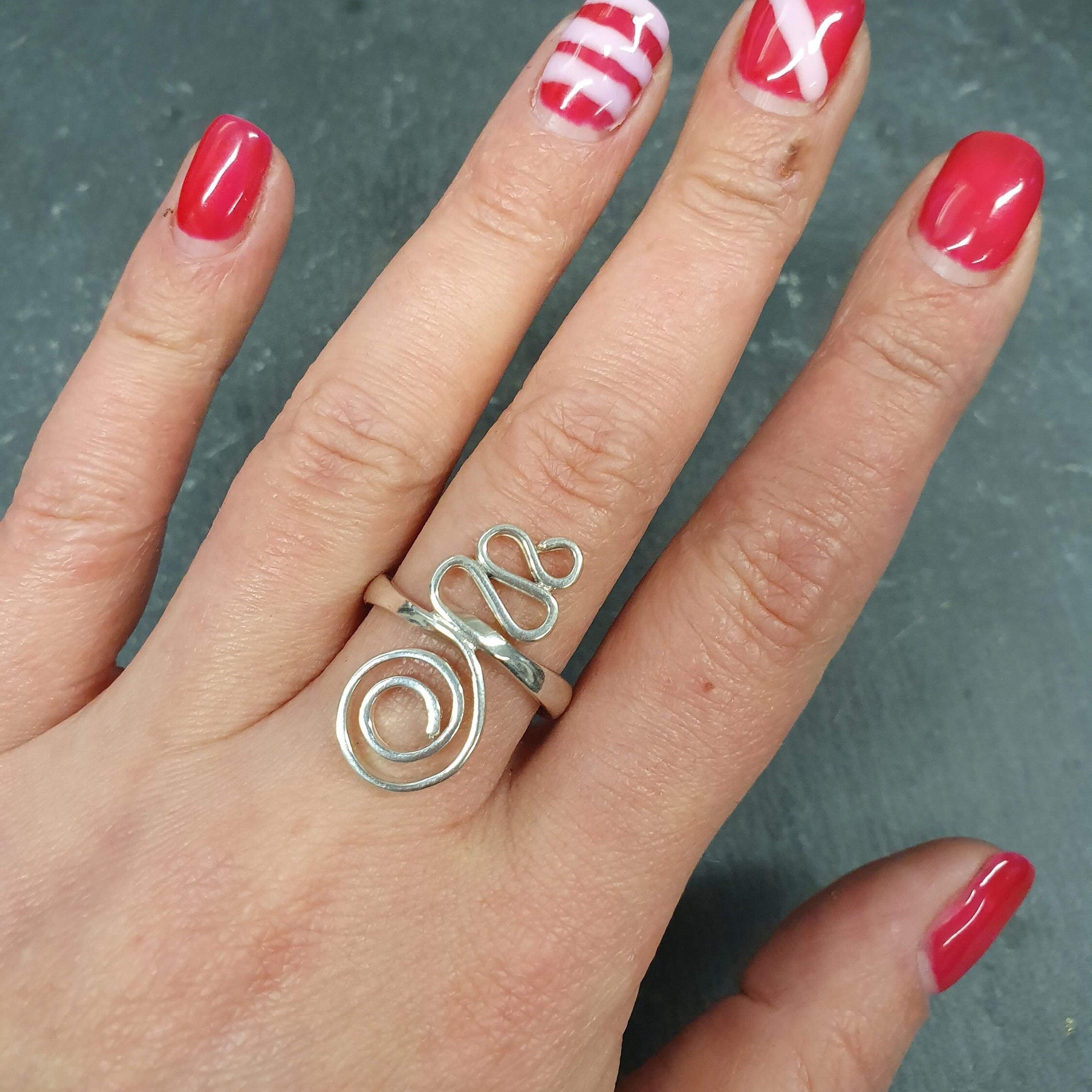 Silver Swirl Ring, Long Ring, Artistic Ring, Silver Bohemian Ring, Statement Ring, Maze Ring, Twirl Ring, Artisan Ring, Solid Silver Ring