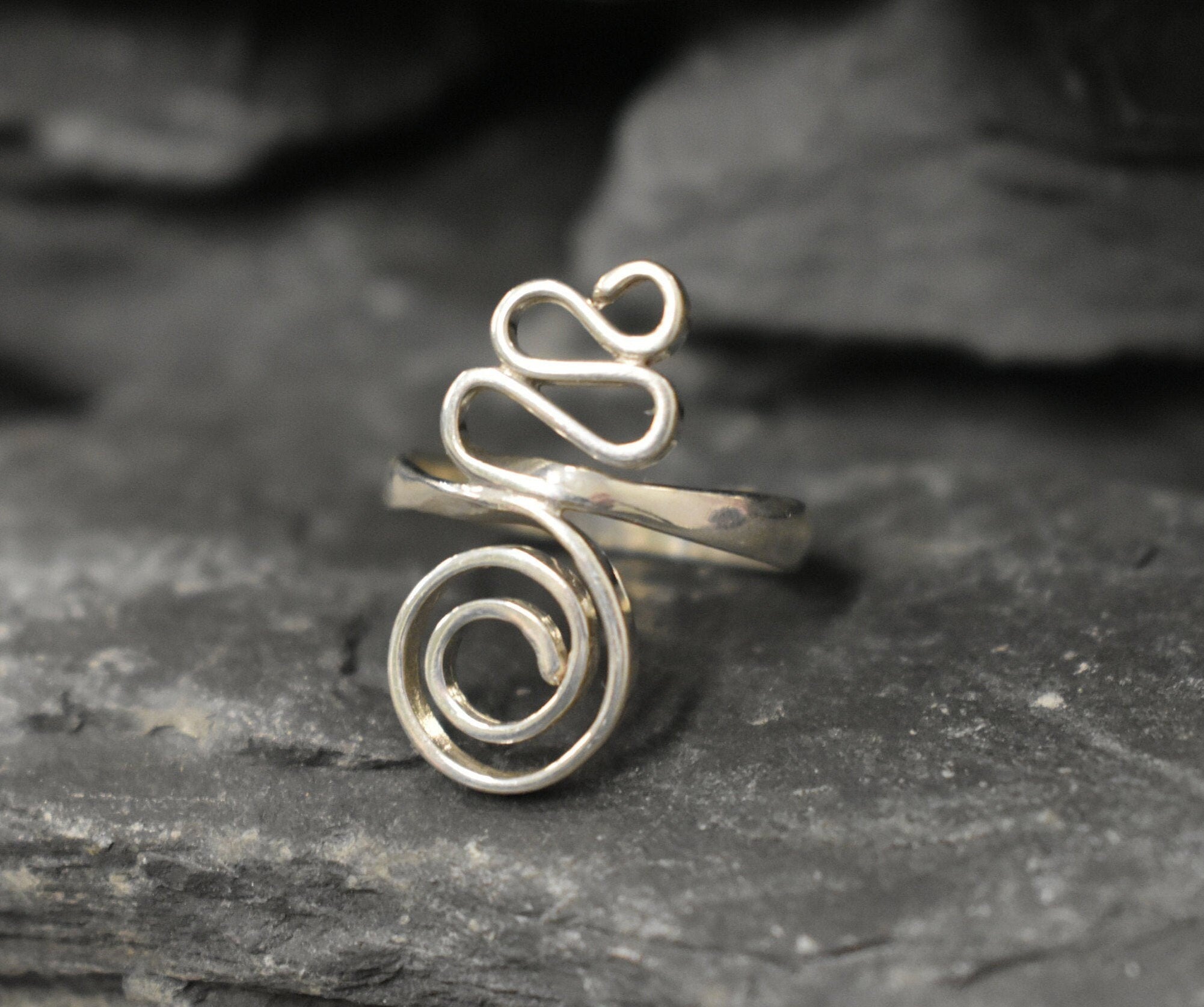 Silver Swirl Ring, Long Ring, Artistic Ring, Silver Bohemian Ring, Statement Ring, Maze Ring, Twirl Ring, Artisan Ring, Solid Silver Ring