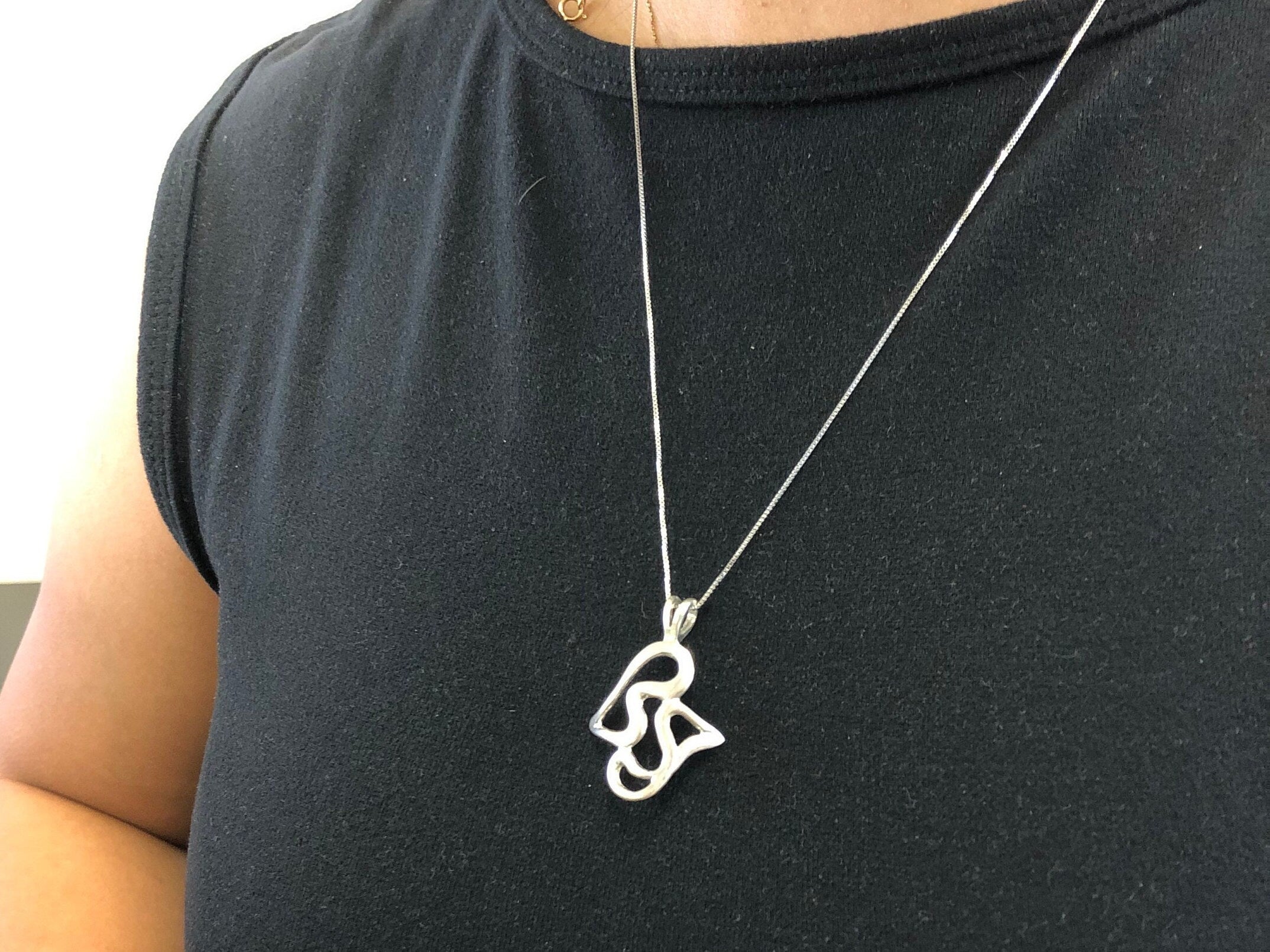 Heart Necklace, Two Heart Pendant, Tangled Necklace, Abstract Necklace, Large Silver Pendant, Asymmetric Pendant, Solid Silver Pendant