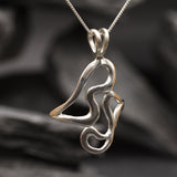 Abstract Heart Necklace - Long Silver Pendant - Artistic Love Pendant