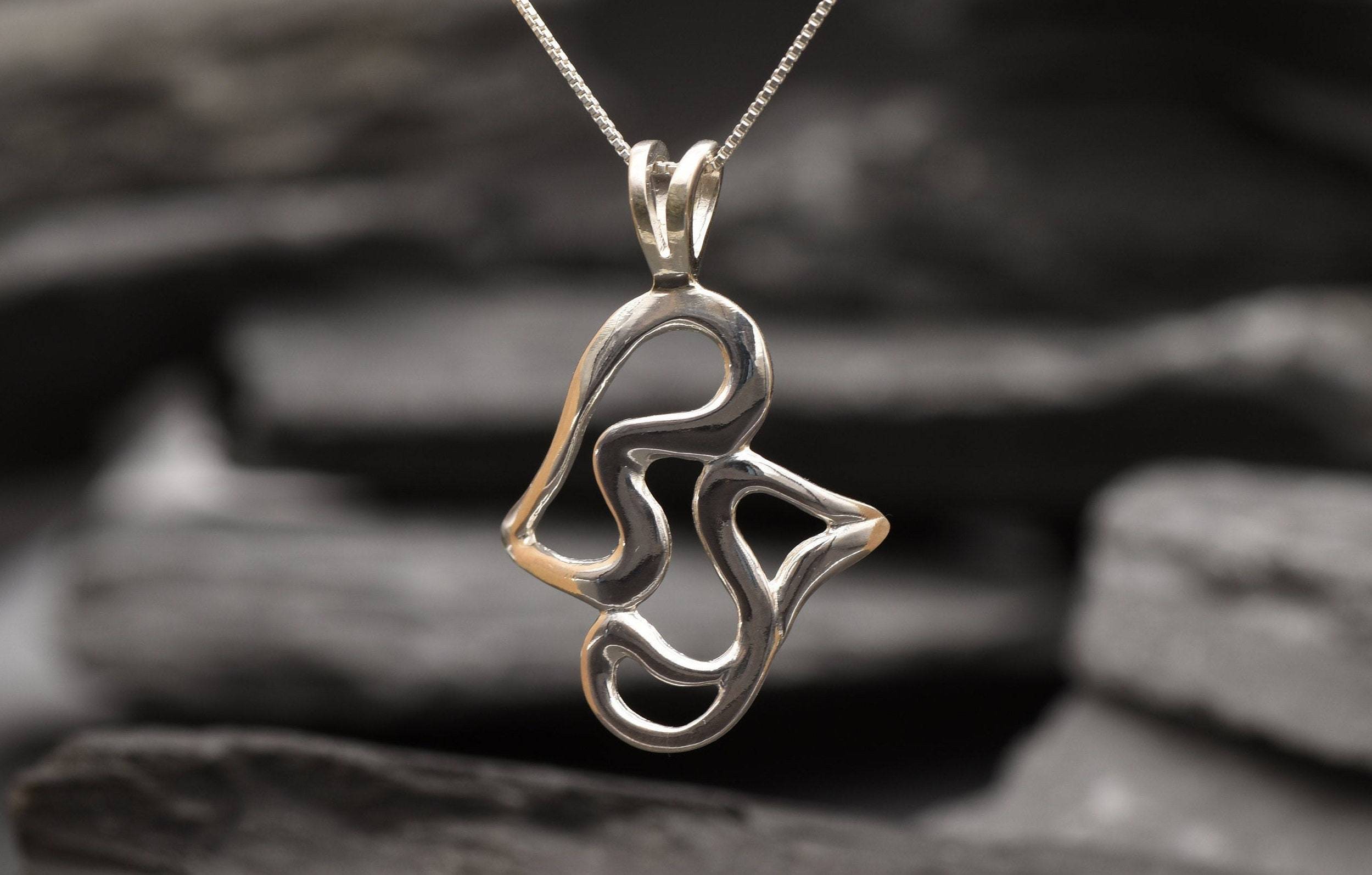 Heart Necklace, Two Heart Pendant, Tangled Necklace, Abstract Necklace, Large Silver Pendant, Asymmetric Pendant, Solid Silver Pendant