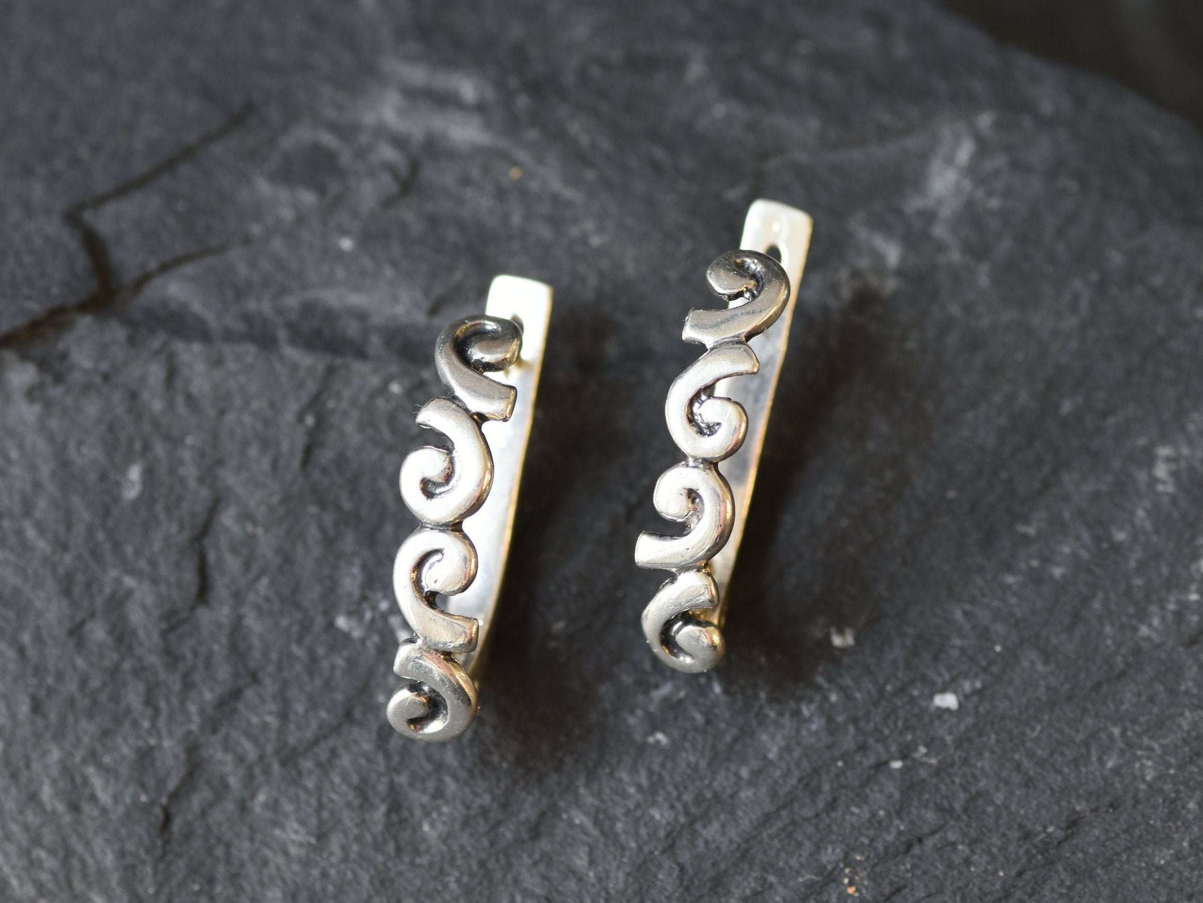 Gold Wavy Earrings, Boho Earrings, Gold Plated Earrings, Bohemian Earrings, Wave Earrings, Spiral Earrings, Vintage Earrings, Gold Vermeil(3)