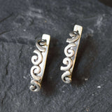 Gold Wave Earrings - Bohemian Half Hoops Earrings, Lace Pattern Earrings