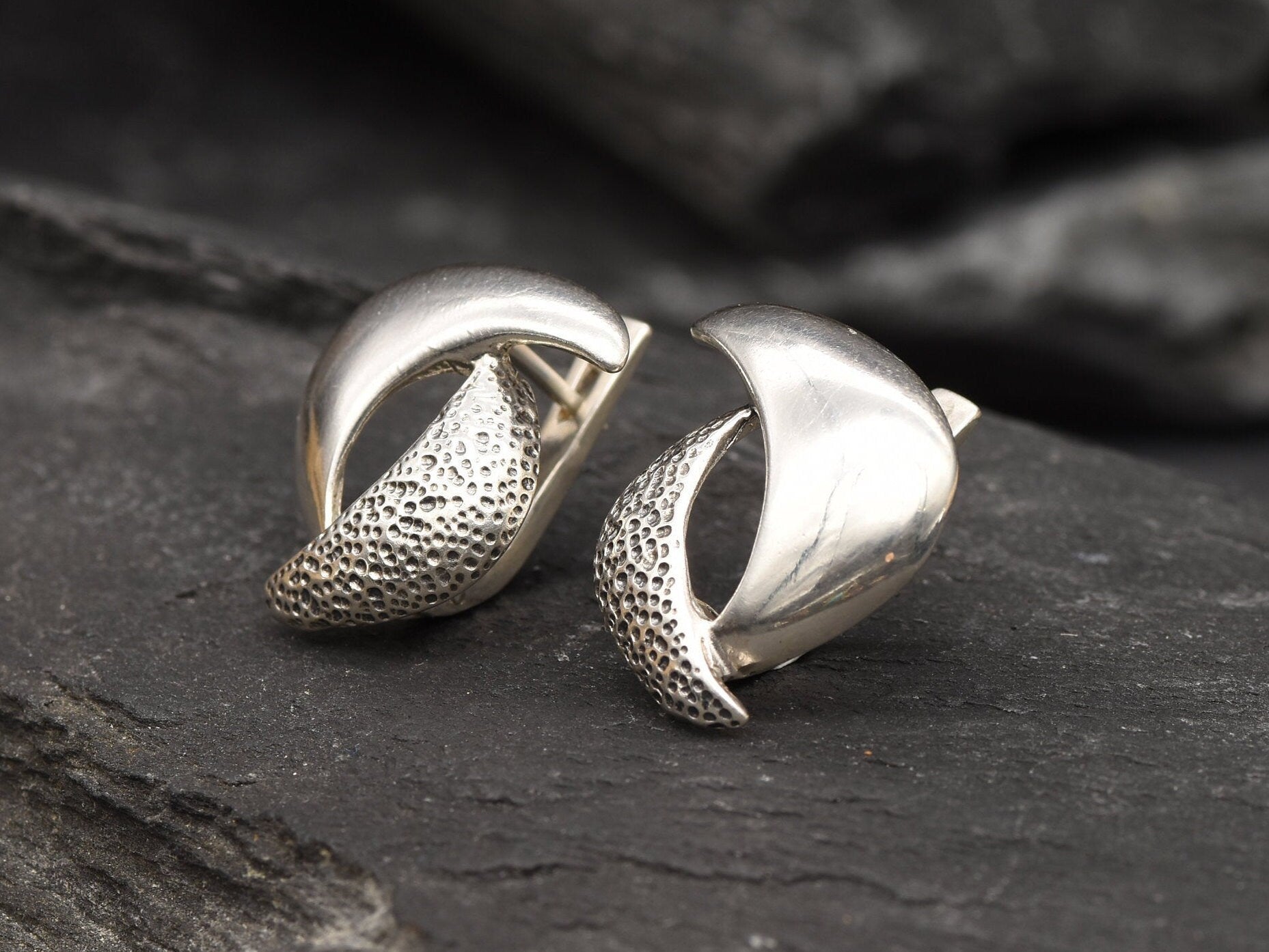 Unique Earrings, Statement Earrings, 925 Silver Earrings, Textured Silver, Artistic Earrings, Bold Earrings, Solid Silver, English Lock, 925