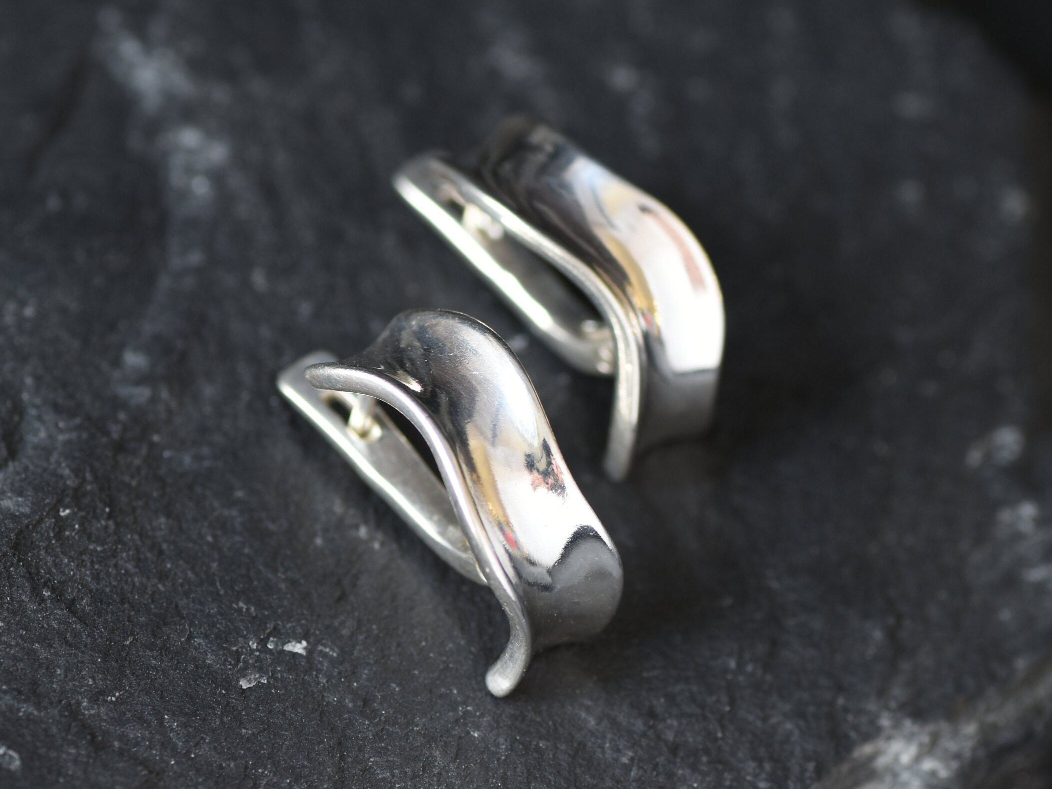 Silver Hoop Earrings, Curve Earrings, Minimalist Earrings, Wave Earrings, Thick Hoops, Half Hoops, Simple Hoops, 925 Silver Earrings