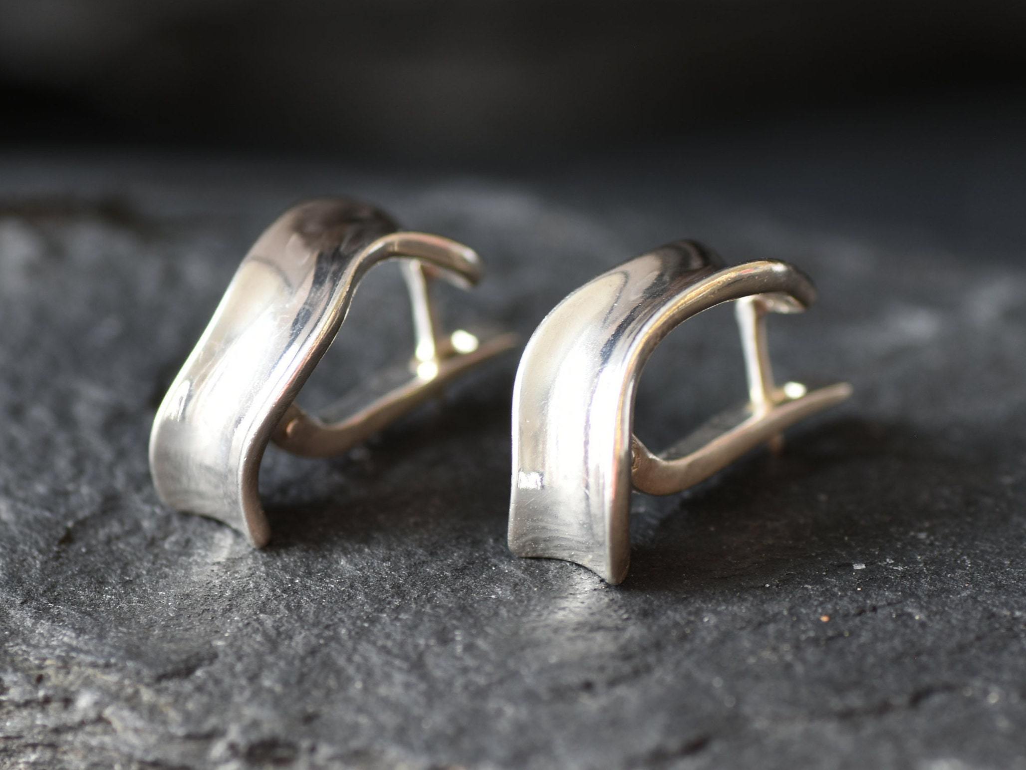 Silver Hoop Earrings, Curve Earrings, Minimalist Earrings, Wave Earrings, Thick Hoops, Half Hoops, Simple Hoops, 925 Silver Earrings