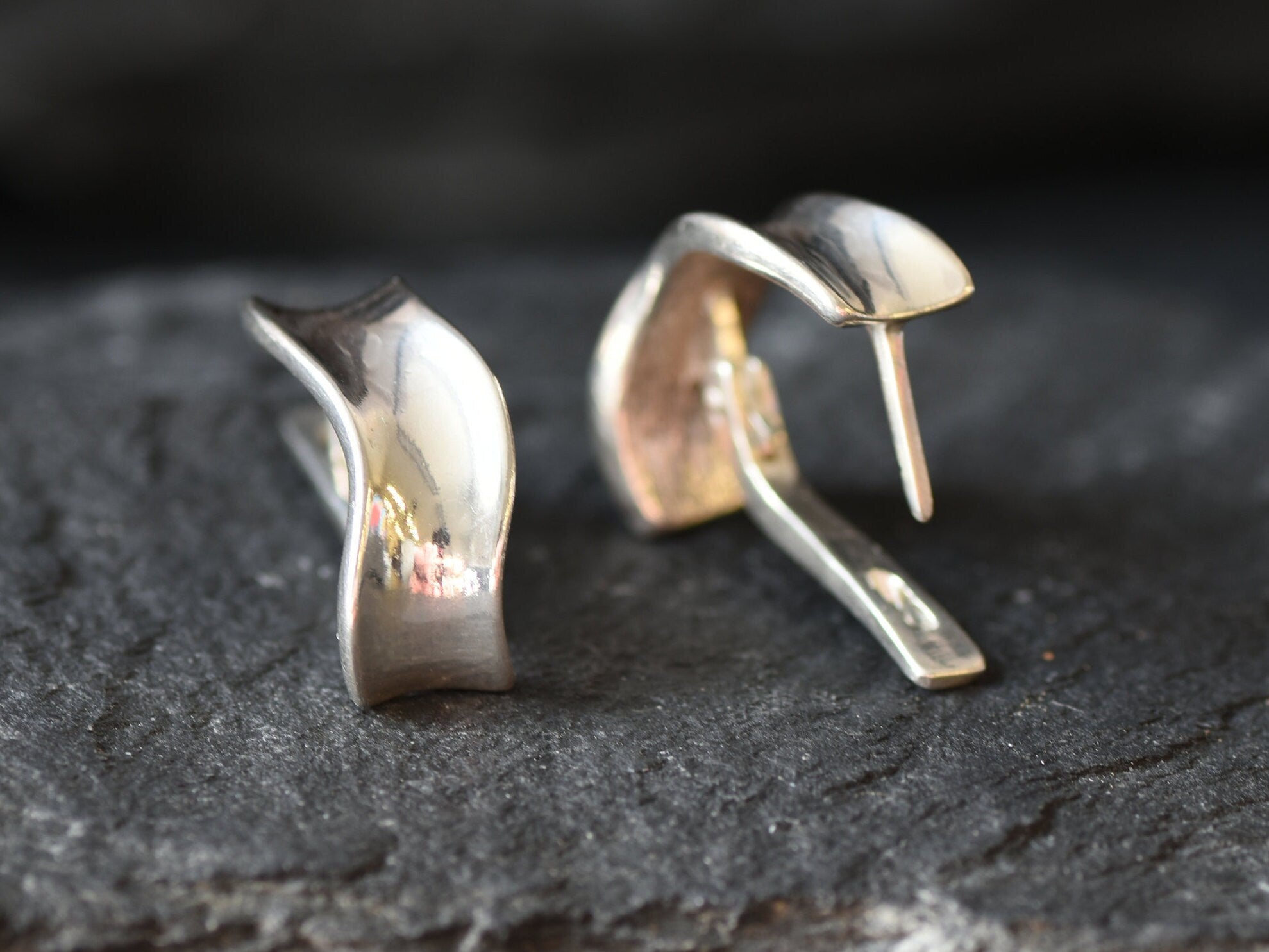 Silver Hoop Earrings, Curve Earrings, Minimalist Earrings, Wave Earrings, Thick Hoops, Half Hoops, Simple Hoops, 925 Silver Earrings