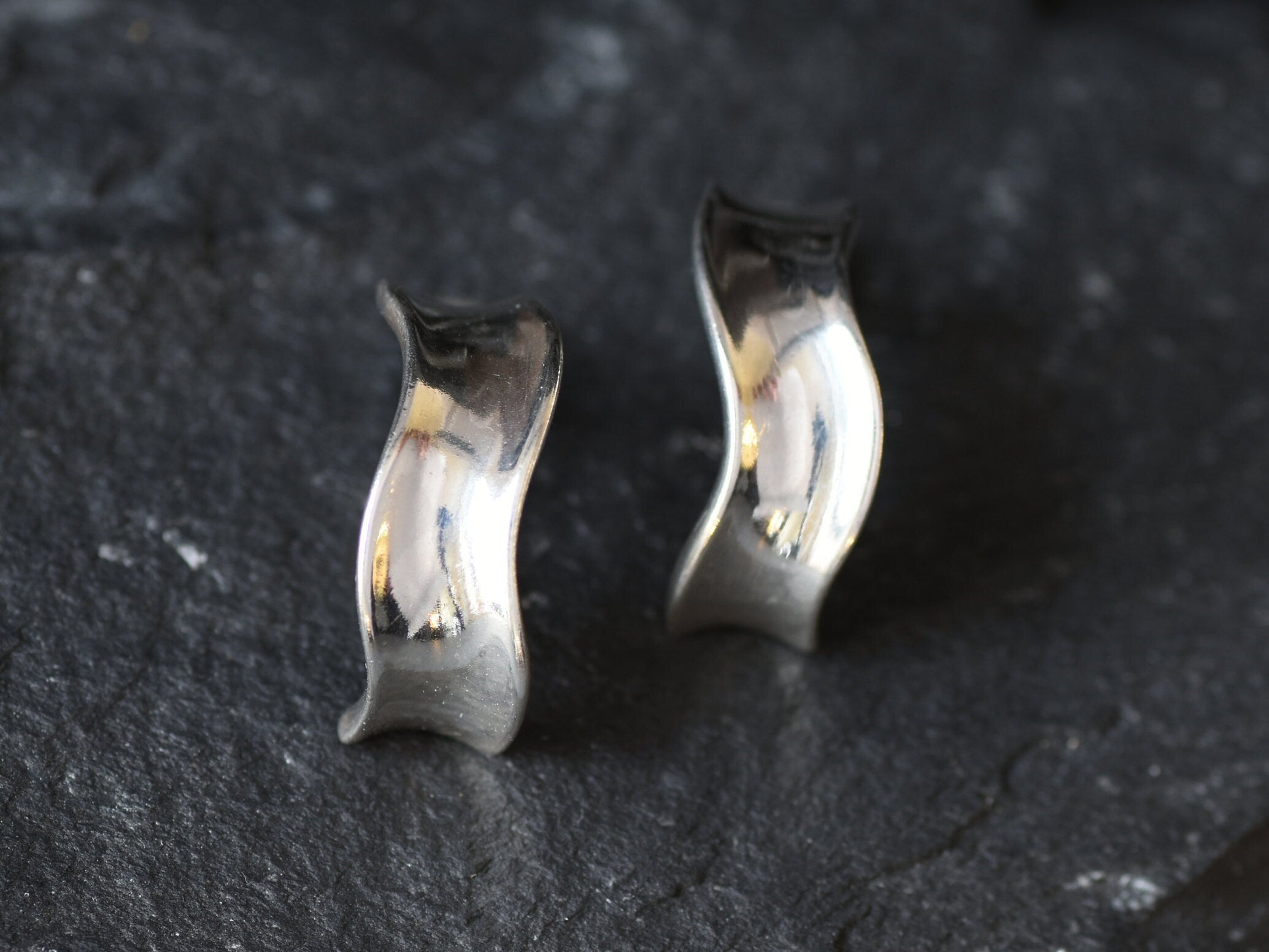 Silver Hoop Earrings, Curve Earrings, Minimalist Earrings, Wave Earrings, Thick Hoops, Half Hoops, Simple Hoops, 925 Silver Earrings