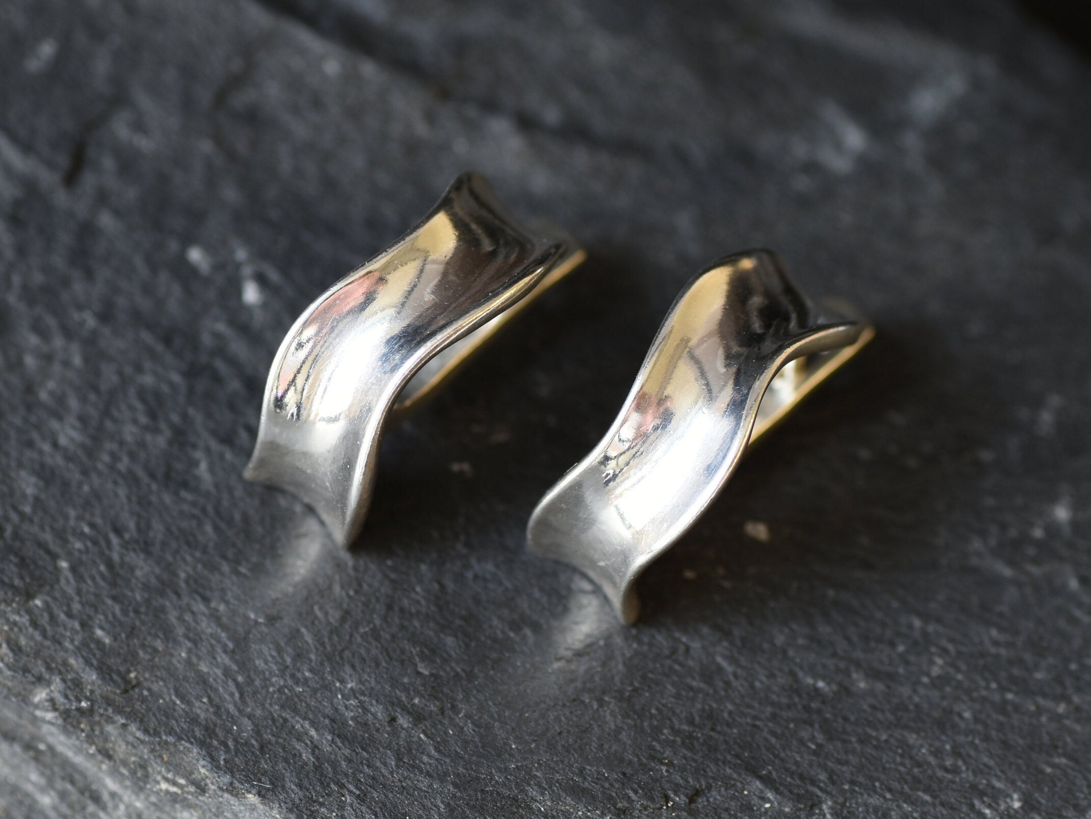 Silver Hoop Earrings, Curve Earrings, Minimalist Earrings, Wave Earrings, Thick Hoops, Half Hoops, Simple Hoops, 925 Silver Earrings