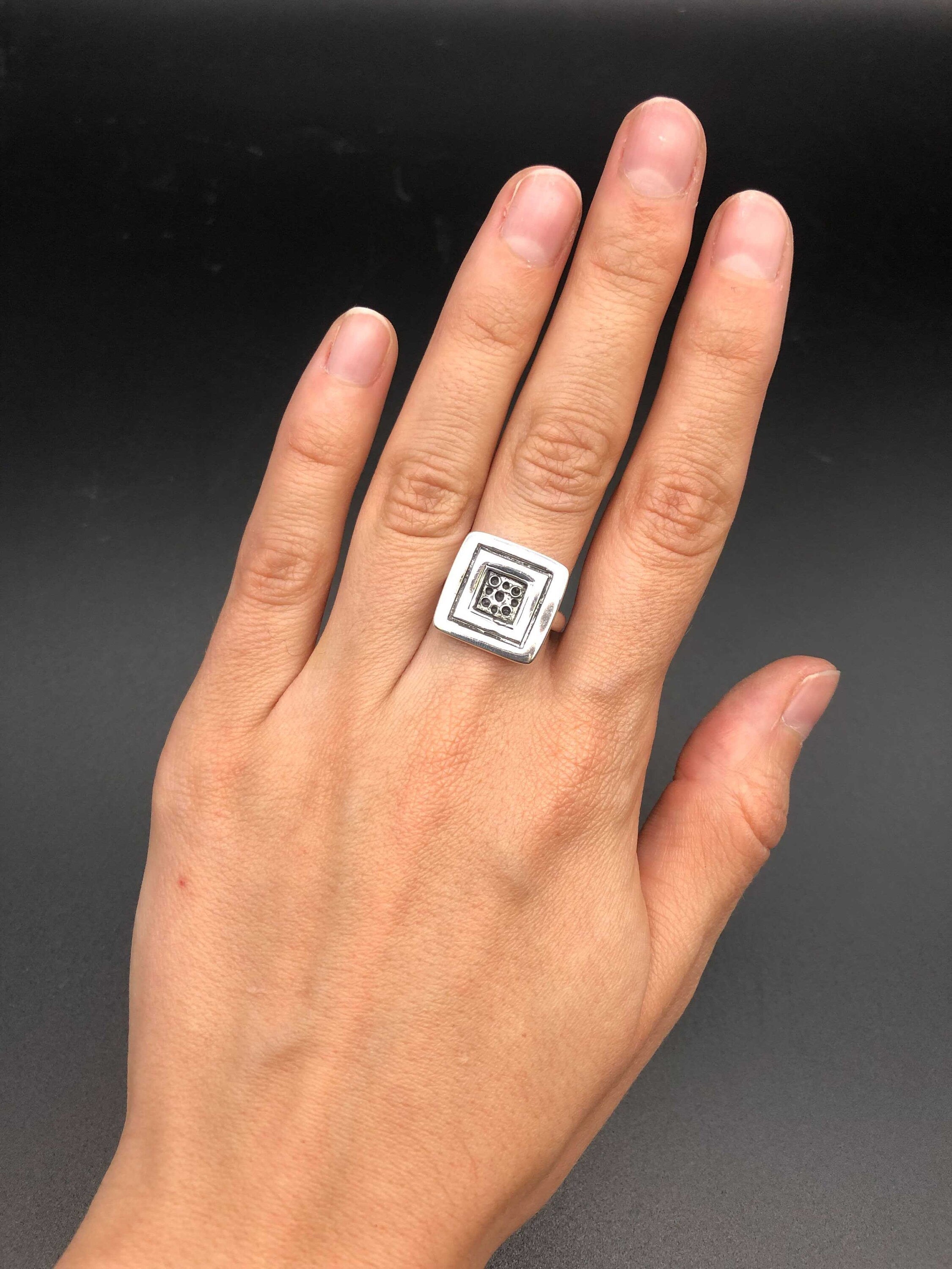 Silver Square Ring, Solid Silver Ring, Button Ring, Sterling Silver Ring, Statement Ring, Geometric Ring, Unique Silver Ring, Large Ring