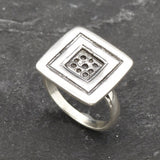 Silver Square Ring, Solid Silver Ring, Button Ring, Sterling Silver Ring, Statement Ring, Geometric Ring, Unique Silver Ring, Large Ring