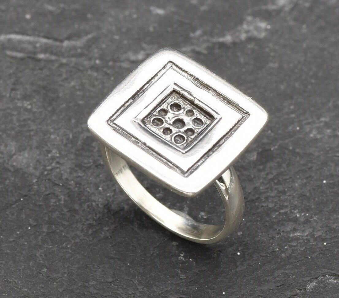 Silver Square Ring, Solid Silver Ring, Button Ring, Sterling Silver Ring, Statement Ring, Geometric Ring, Unique Silver Ring, Large Ring