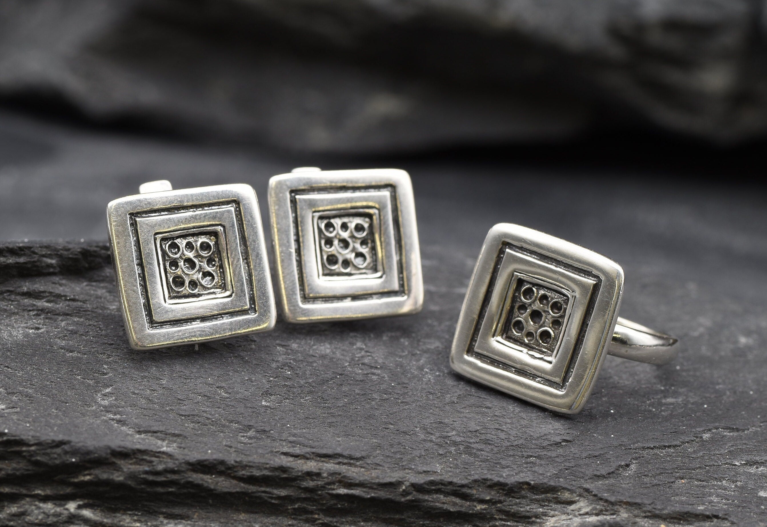 Silver Square Ring, Solid Silver Ring, Button Ring, Sterling Silver Ring, Statement Ring, Geometric Ring, Unique Silver Ring, Large Ring