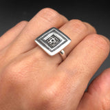 Silver Square Ring, Solid Silver Ring, Button Ring, Sterling Silver Ring, Statement Ring, Geometric Ring, Unique Silver Ring, Large Ring