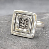 Silver Square Ring, Solid Silver Ring, Button Ring, Sterling Silver Ring, Statement Ring, Geometric Ring, Unique Silver Ring, Large Ring