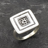 Silver Square Ring, Solid Silver Ring, Button Ring, Sterling Silver Ring, Statement Ring, Geometric Ring, Unique Silver Ring, Large Ring