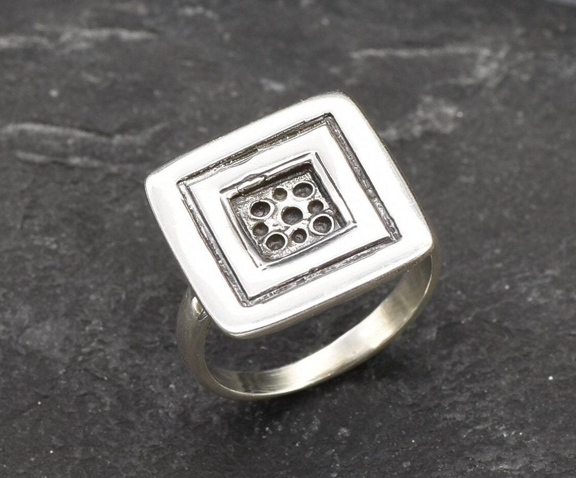 Silver Square Ring, Solid Silver Ring, Button Ring, Sterling Silver Ring, Statement Ring, Geometric Ring, Unique Silver Ring, Large Ring