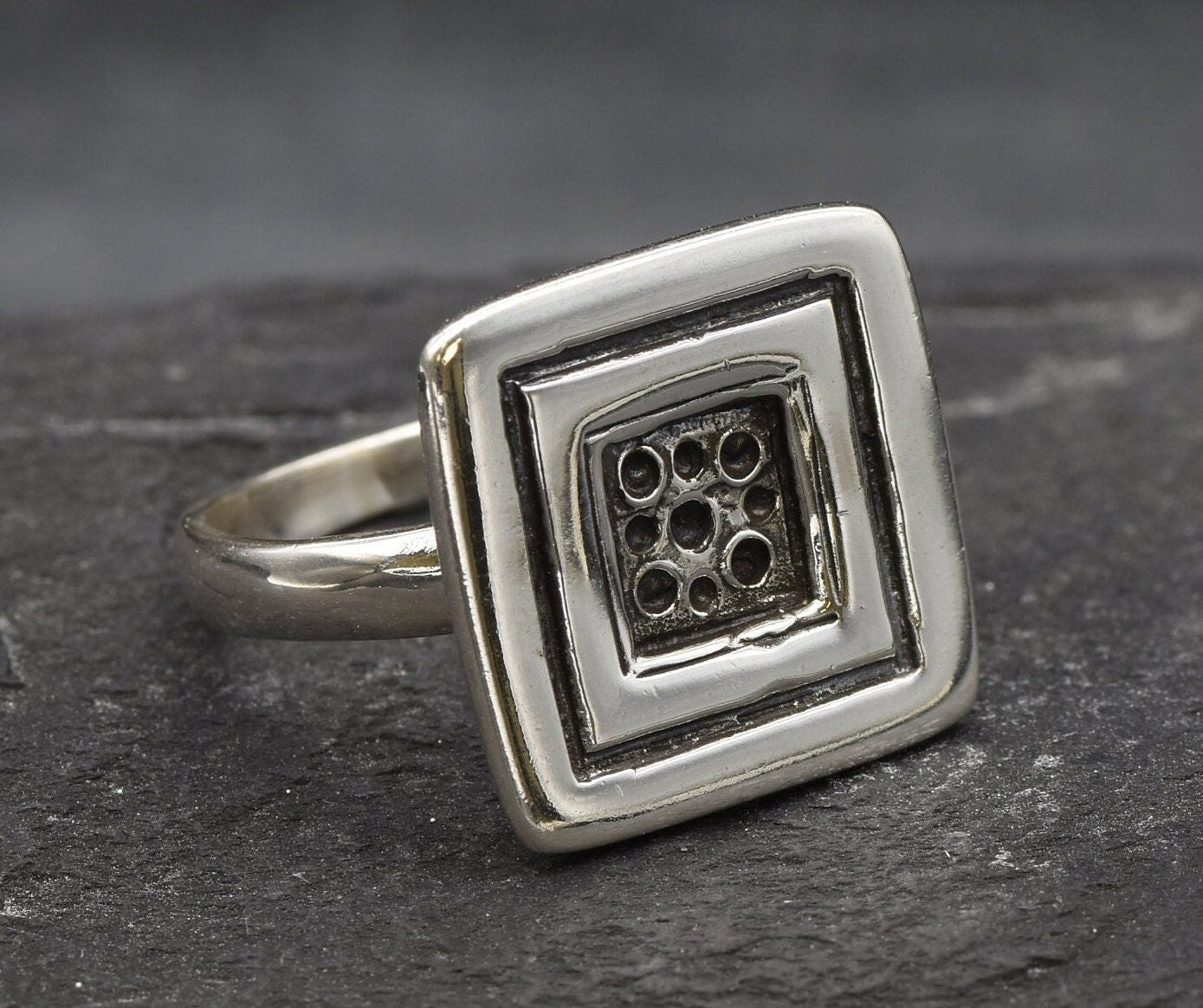 Silver Square Ring, Solid Silver Ring, Button Ring, Sterling Silver Ring, Statement Ring, Geometric Ring, Unique Silver Ring, Large Ring