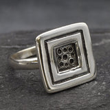 Silver Square Ring, Solid Silver Ring, Button Ring, Sterling Silver Ring, Statement Ring, Geometric Ring, Unique Silver Ring, Large Ring