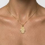 Gold Hands Necklace - Gold Hamsa Necklace - Gold Fatima Hand Pendant