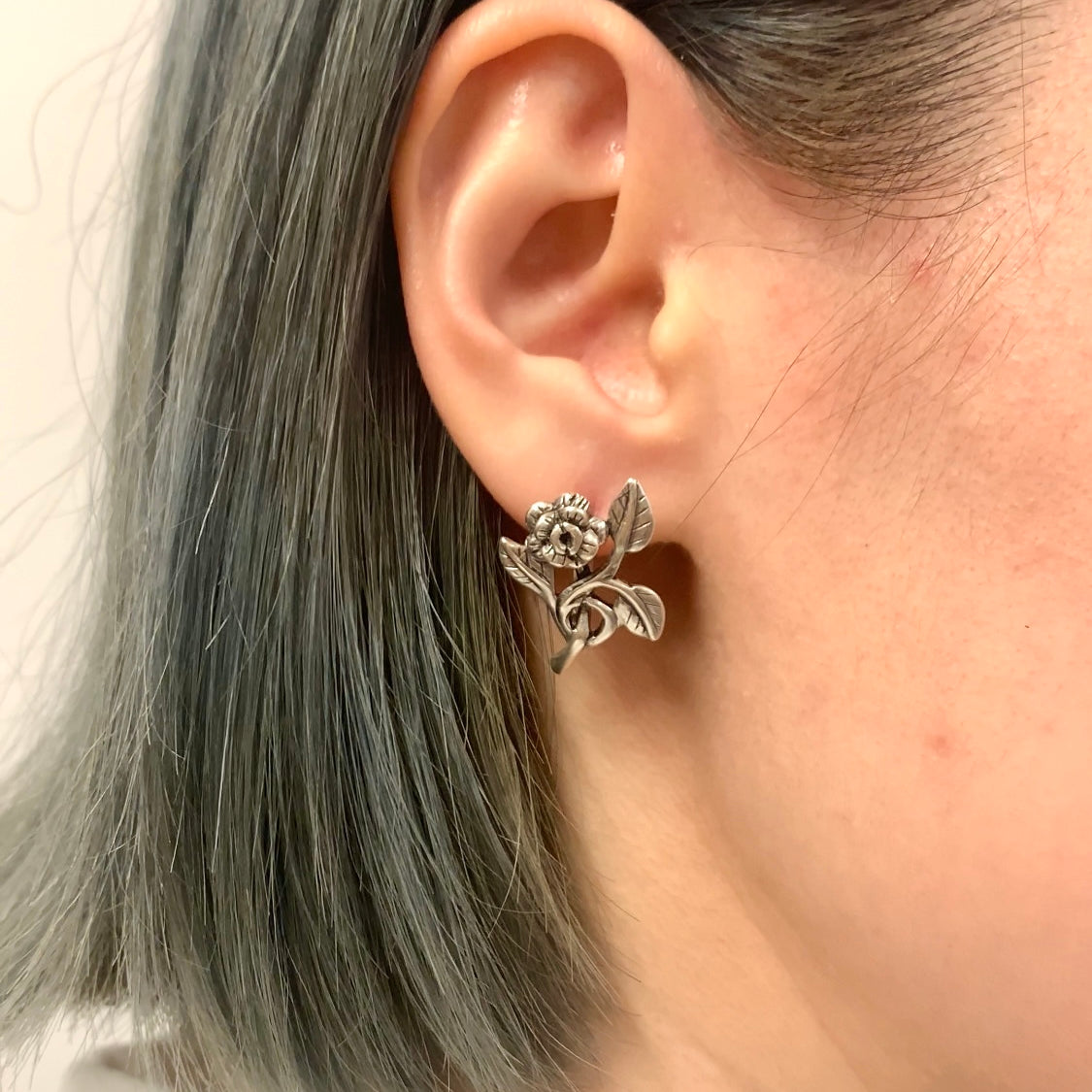 Silver Flower Earrings, Rose Earrings, Floral Earrings, Dainty Earrings, Minimalist Earrings, Vintage Earrings, Silver Earrings, 925 Silver
