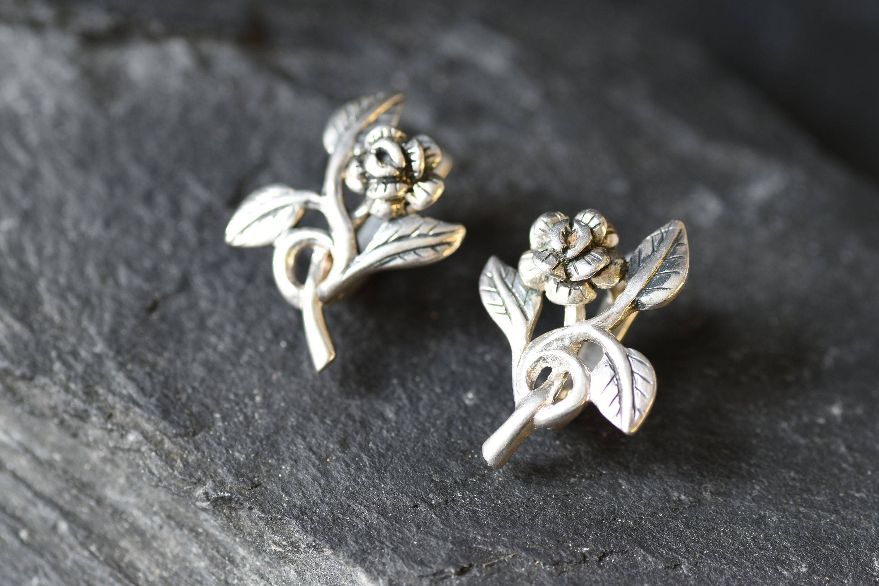 Silver Flower Earrings, Rose Earrings, Floral Earrings, Dainty Earrings, Minimalist Earrings, Vintage Earrings, Silver Earrings, 925 Silver