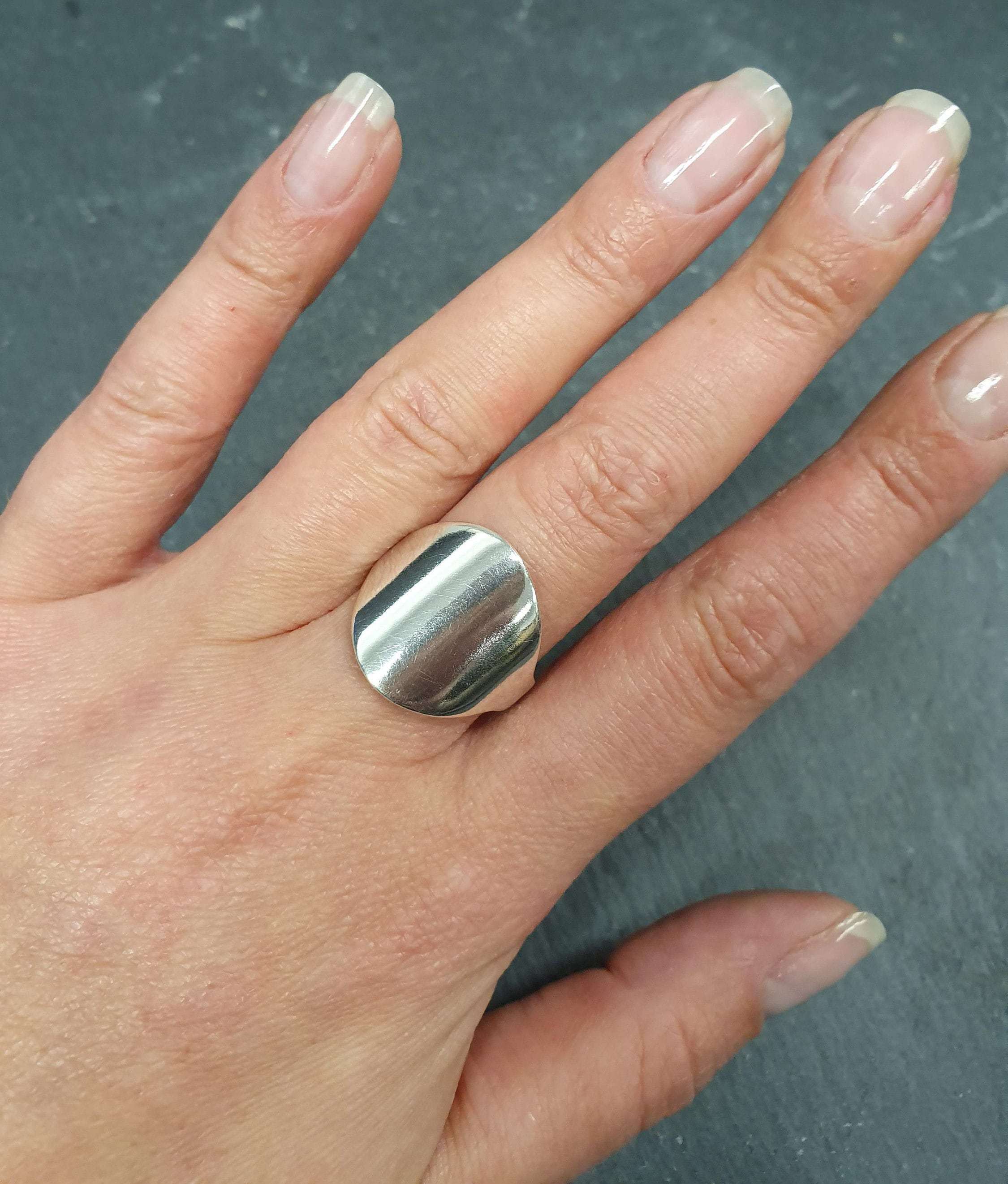 Large Flat Ring, Round Silver Ring, Mirror Ring, 925 Sterling Silver Ring, Statement Ring, Artisan Ring, Silver Flat Ring, Big Surface Ring