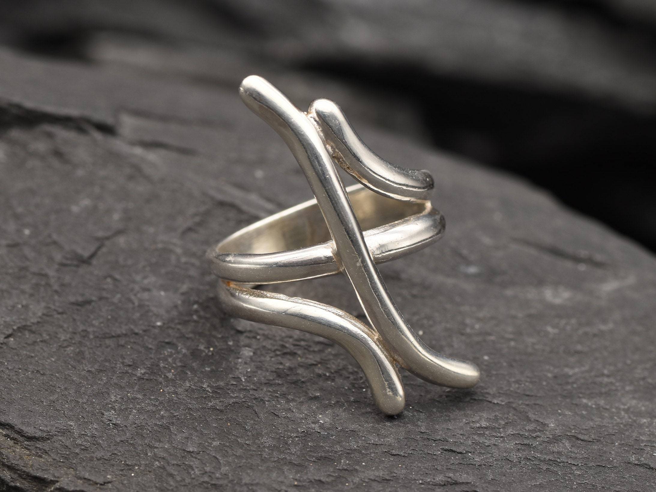 Long Silver Ring, Artistic Ring, Bohemian Ring, Long Ring, Abstract Ring, Statement Silver Ring, Solid Silver Ring, 925 Sterling Silver,Ring