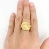 Gold Round Ring, Button Ring, Flower Embossed Ring, Stud Ring, Gold Plated Ring, Disc Ring, Badge Ring, Gold Vermeil Ring, Engraved Ring