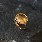 Gold Round Ring, Button Ring, Flower Embossed Ring, Stud Ring, Gold Plated Ring, Disc Ring, Badge Ring, Gold Vermeil Ring, Engraved Ring