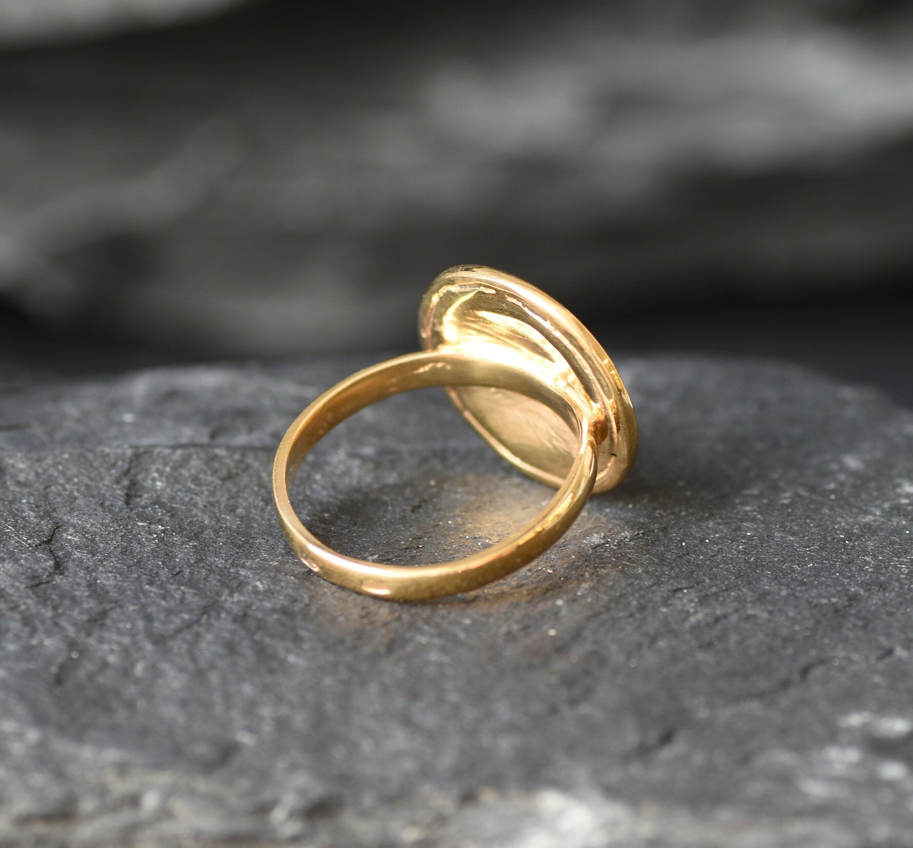 Gold Round Ring, Button Ring, Flower Embossed Ring, Stud Ring, Gold Plated Ring, Disc Ring, Badge Ring, Gold Vermeil Ring, Engraved Ring