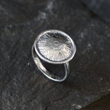 Gold Button Ring - Gold Disc Ring - Disc Floral Ring