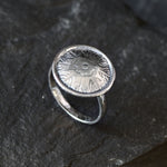 Gold Round Ring, Button Ring, Flower Embossed Ring, Stud Ring, Gold Plated Ring, Disc Ring, Badge Ring, Gold Vermeil Ring, Engraved Ring(2)