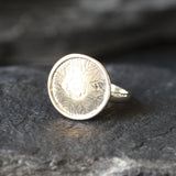 Gold Round Ring, Button Ring, Flower Embossed Ring, Stud Ring, Gold Plated Ring, Disc Ring, Badge Ring, Gold Vermeil Ring, Engraved Ring(2)