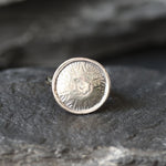 Gold Round Ring, Button Ring, Flower Embossed Ring, Stud Ring, Gold Plated Ring, Disc Ring, Badge Ring, Gold Vermeil Ring, Engraved Ring(2)