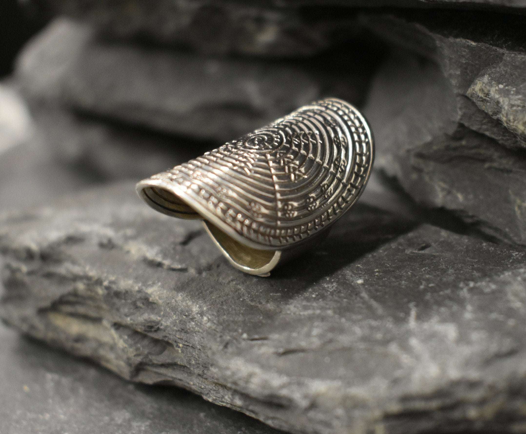 Large Tribal Ring, Long Silver Ring, Shield Ring, Statement Ring, Vintage Ring, Bohemian Ring, Ornament Ring, Oval Ring, Solid Silver Ring