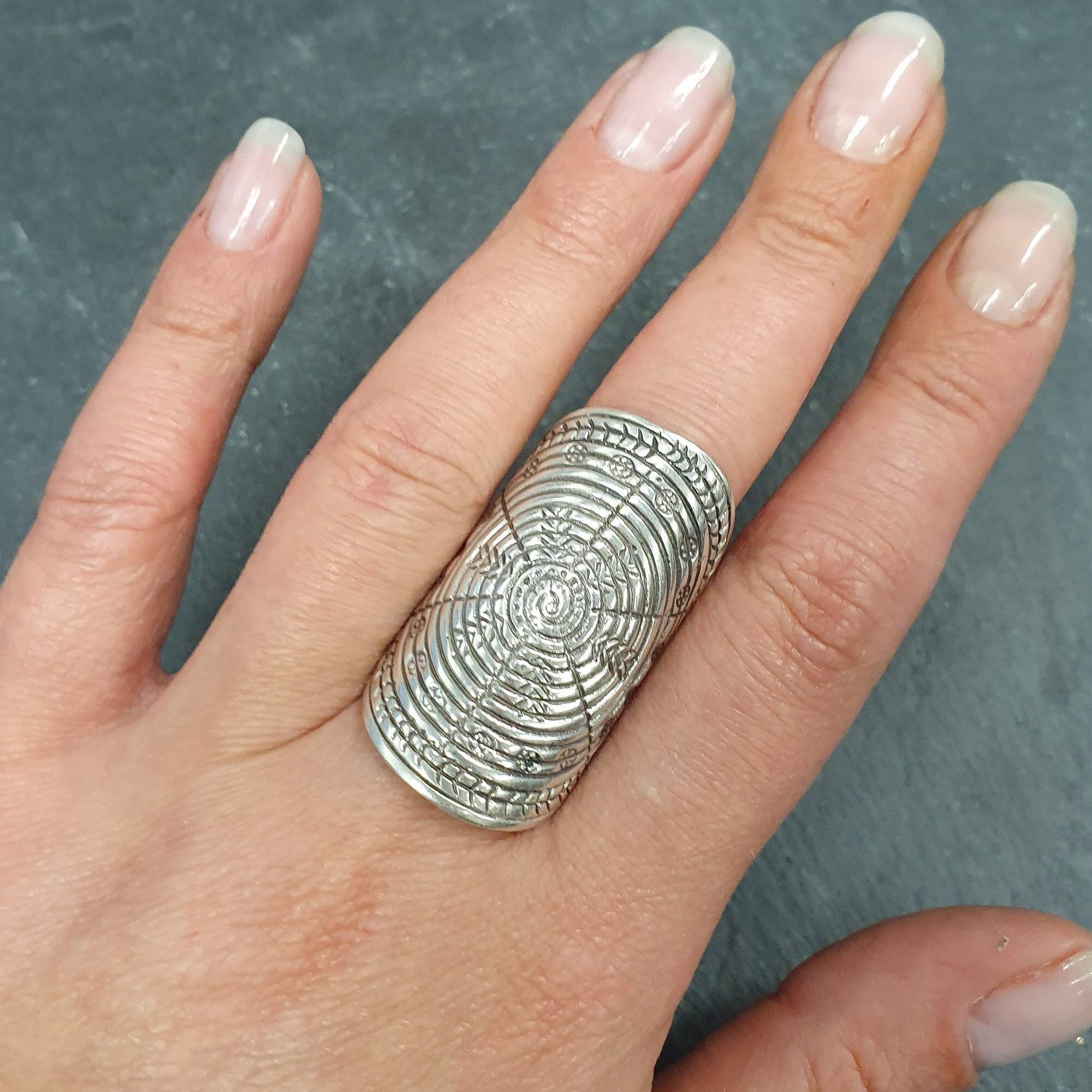 Large Tribal Ring, Long Silver Ring, Shield Ring, Statement Ring, Vintage Ring, Bohemian Ring, Ornament Ring, Oval Ring, Solid Silver Ring