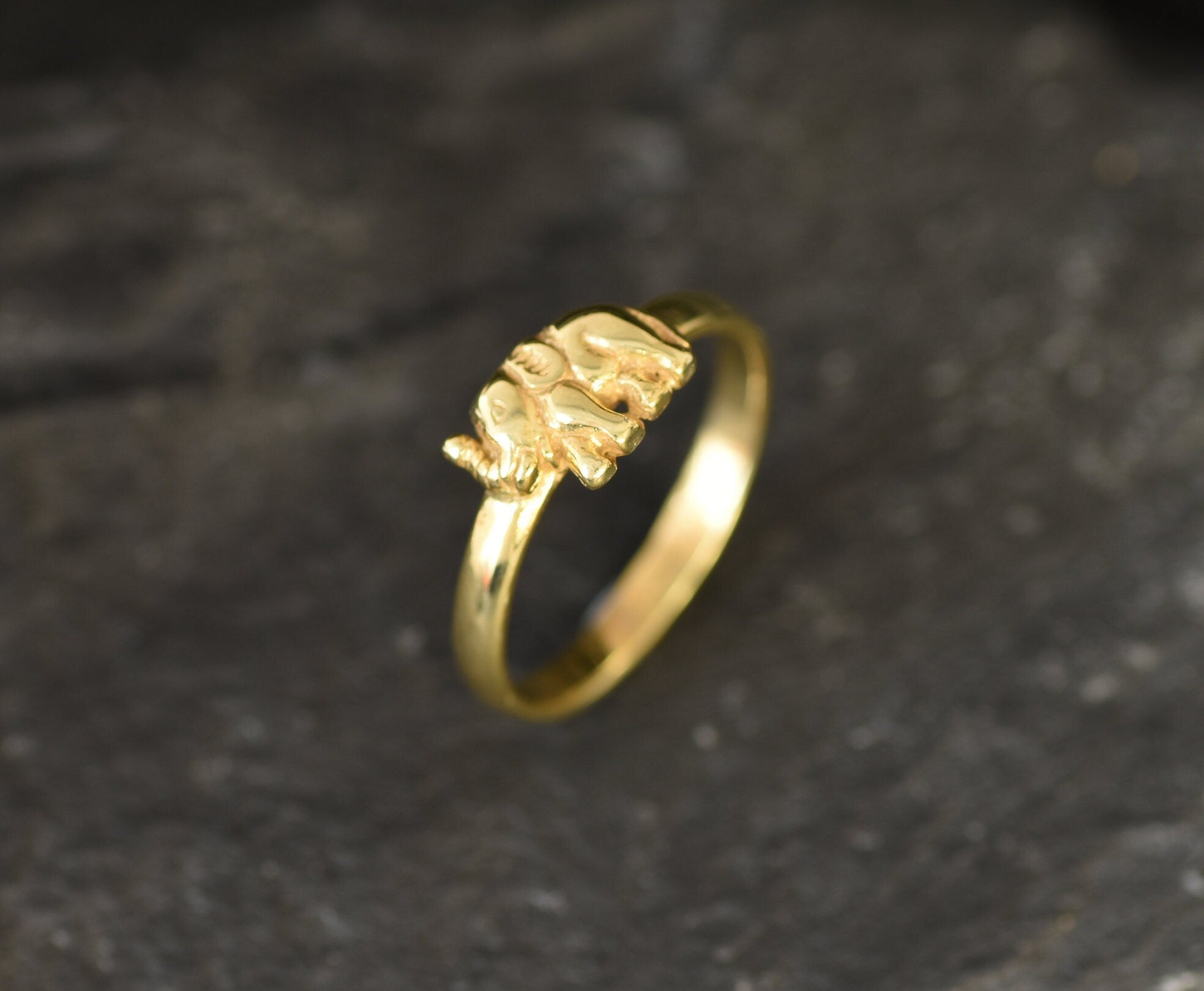 Gold Elephant Ring, Gold Plated Ring, Dainty Elephant Ring, Small Elephant Ring, Cute Ring, Lucky Ring, Good Luck Ring, Gold Vermeil Ring